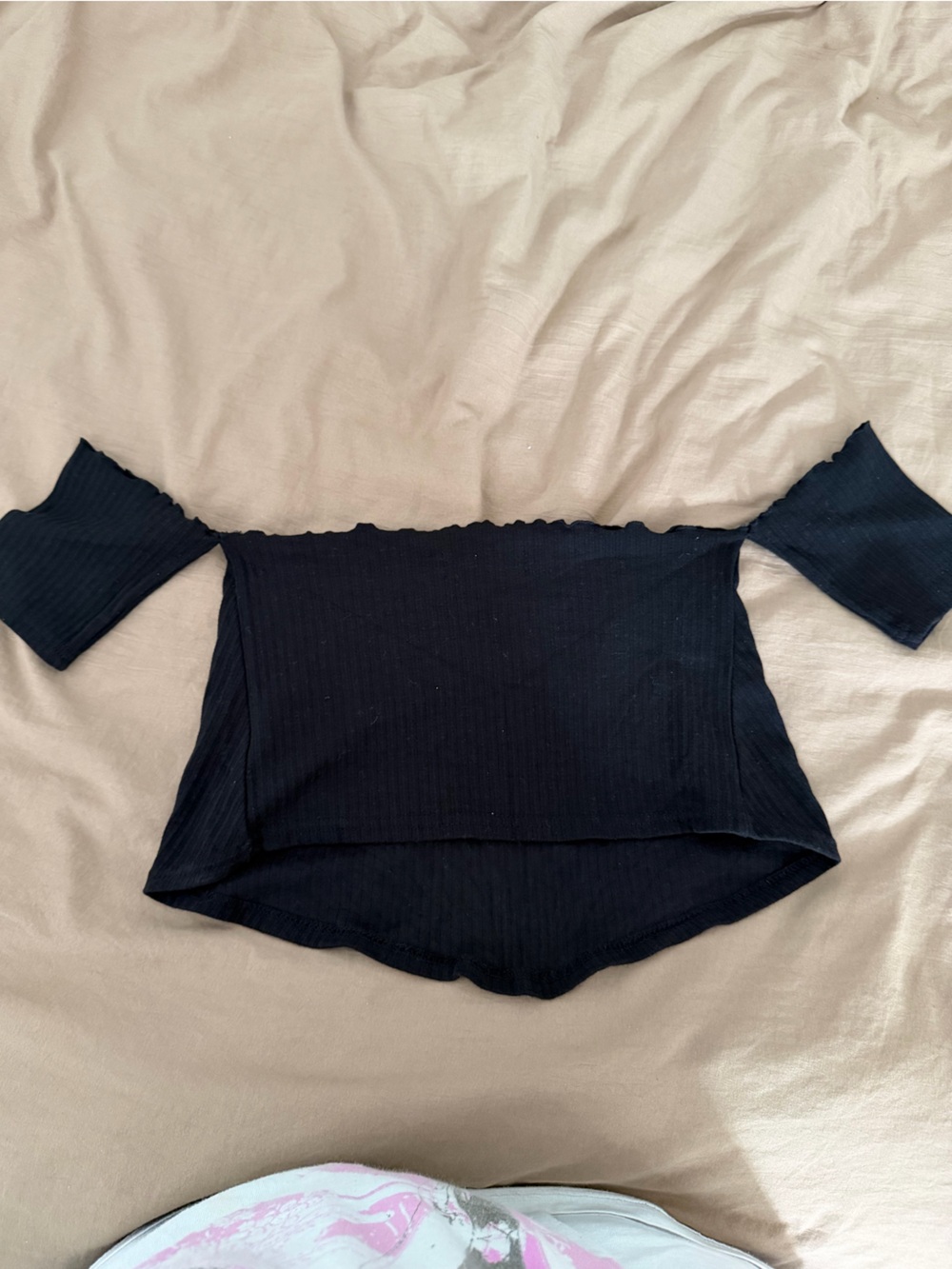 Off-Shoulder Ribbed Black Crop Top - Women